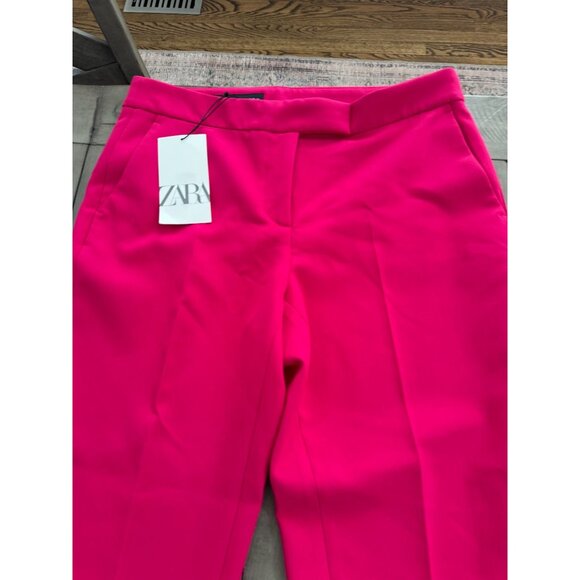 NWT ZARA FLARE CROP TROUSERS PANTS FUCHSIA PINK Size Medium - Picture 4 of 6